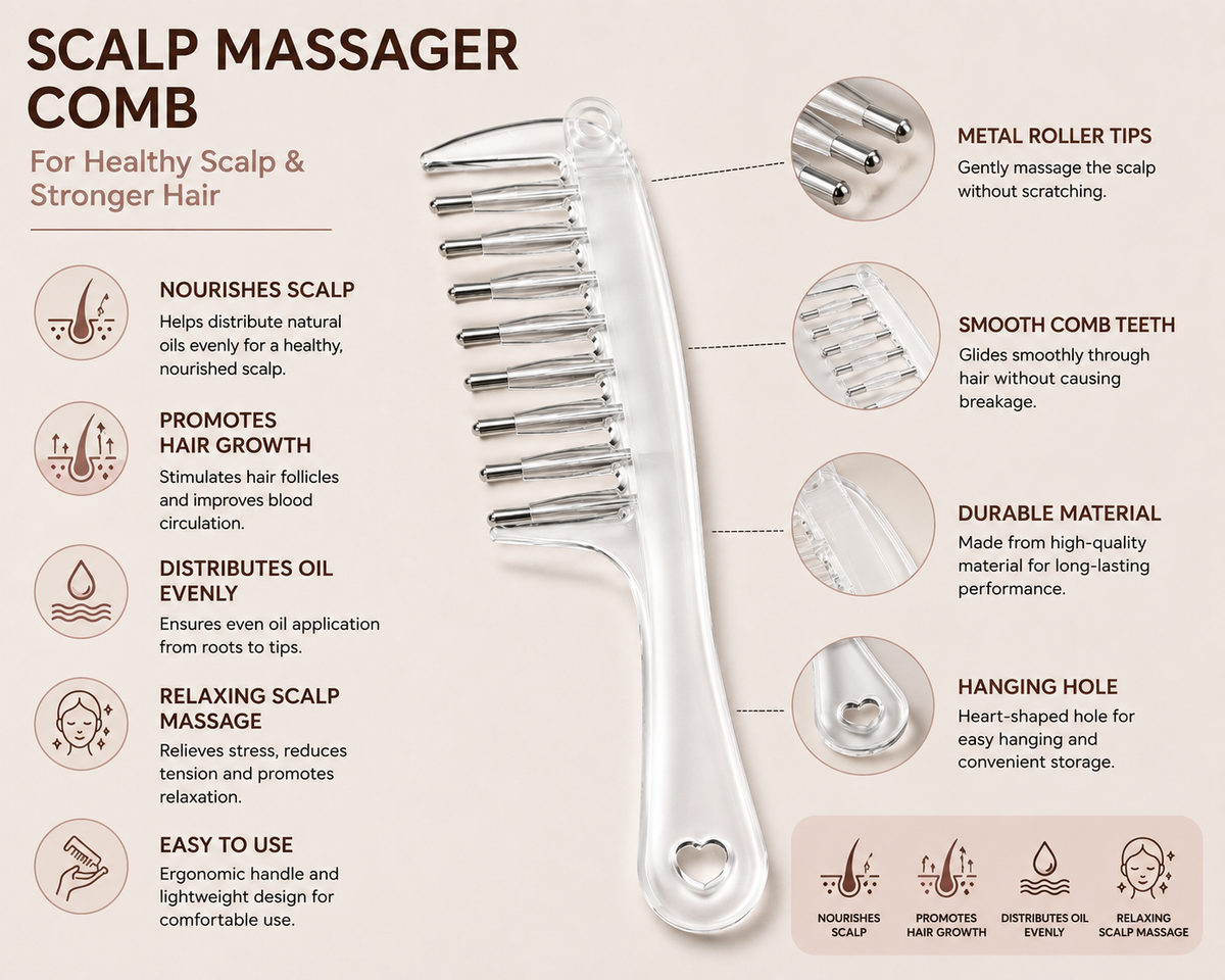 Korkaix RootGlide Scalp Serum/Oil Applicator Comb With Rollers