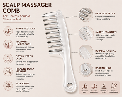 Korkaix RootGlide Scalp Serum/Oil Applicator Comb With Rollers
